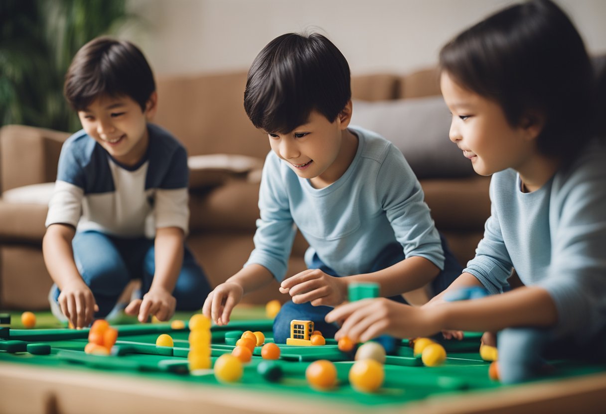 Children playing indoor games and activities at home